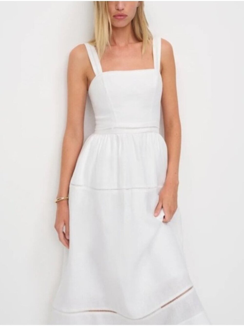 NEW Reformation Everett Linen Midi Dress White | US 4 UK 8